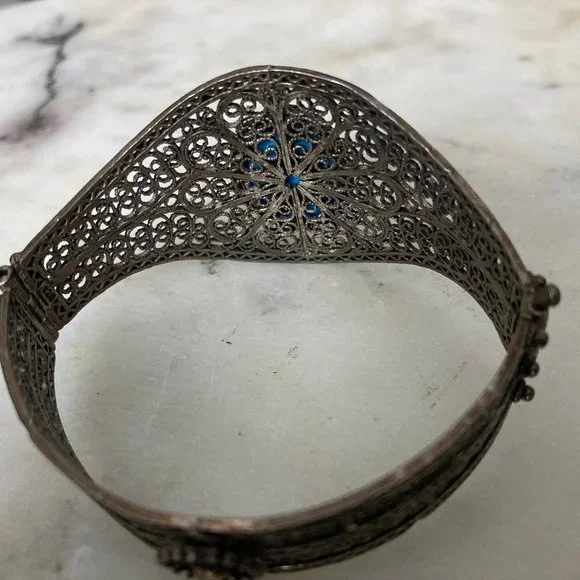 Turkish Turquoise filligree cuff bracelet - Picture 4 of 6